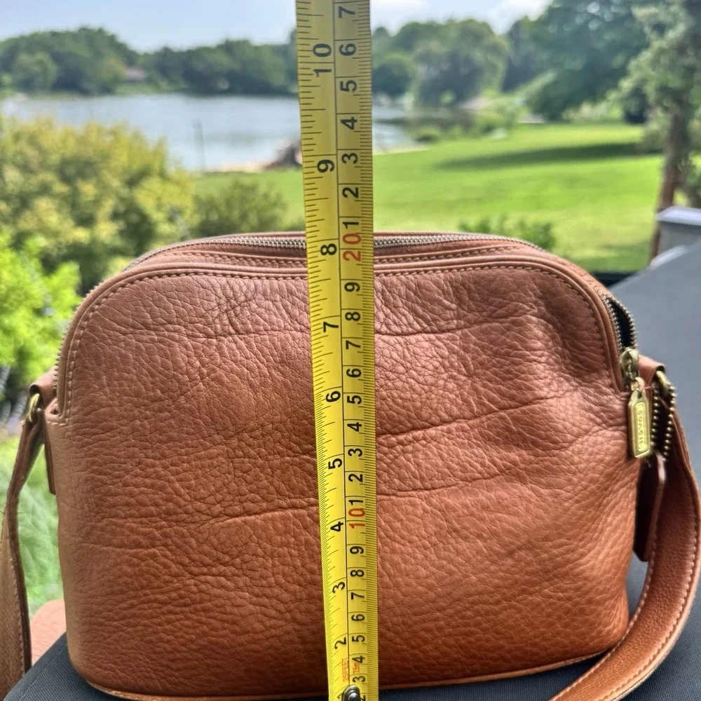 Vintage Coach 4914 ~ Natural Grain Double Zip Saddle Brn Leather Purse 90's READ